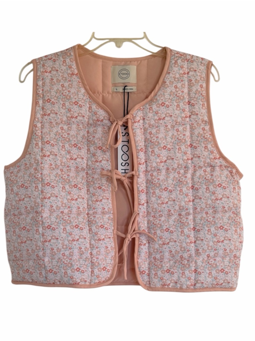 Stoosh Blush Floral Quilted Tie-Front Vest